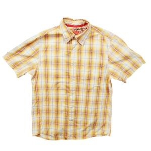 Sideout Mens‎ Plaid Short Sleeve Button Up Shirt Orange White Medium
